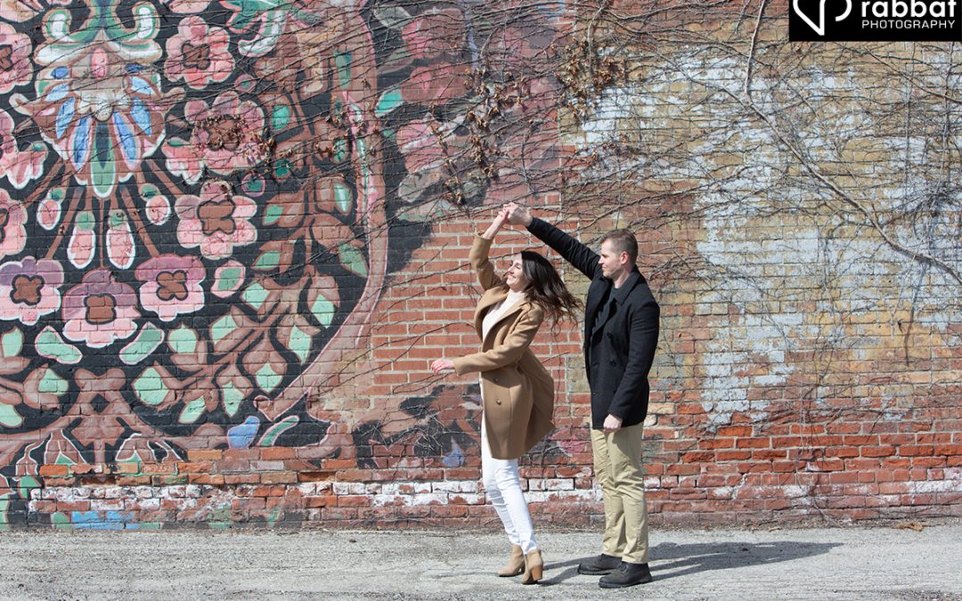 Liberty Village Engagement Photos in front of mural